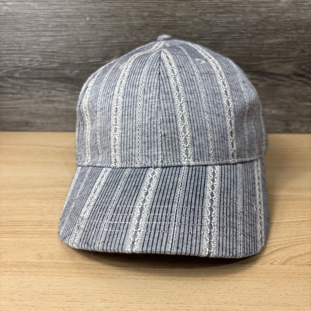 Charming Charlie Hat Cap Strap Back Womens Gray Blue Striped Pattern Adjustable